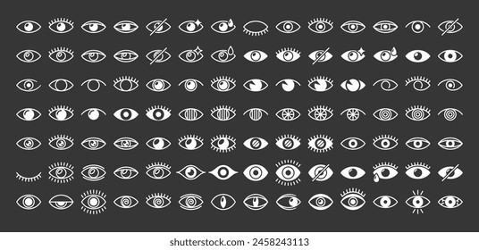 Gran Conjunto De Iconos De Ojos En Formas Estilizadas, Para Su Uso En Diseño gráfico, Proyectos De Identidad Visual Y Aplicaciones Artísticas