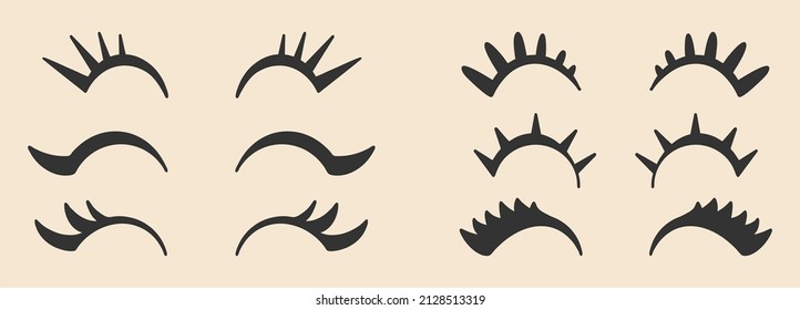 Big set of eyelashes. icon set. All elements are isolated. Flat design, cartoon, vector illustration. Template for design and printing on paper.