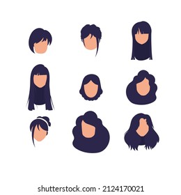 Big set of faces of girls with different hairstyles and different nationalities. Isolated. Vector illustration.