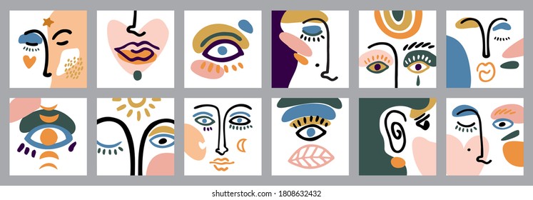 Big Set Faces Lips Noses Eyebrows Stock Vector (Royalty Free ...