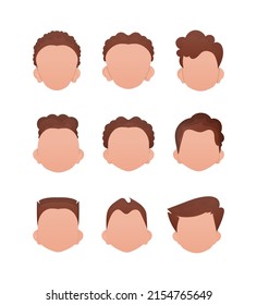 Big Set of Faces of little boys with different hairstyles. Isolated on white background.