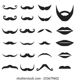  A Big Set of Facial Elements with Mustache, Beard and Lips. 