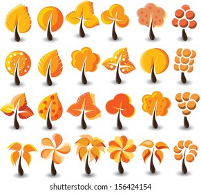 Big set of fall cartoon trees - vector 
