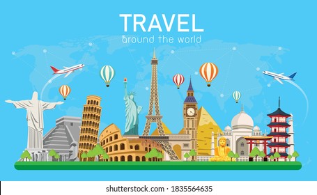 big set of famous landmarks of the world. Travel around the world. road trip. time to travel, tourism, summer holiday. vector illustration in flat style modern design.