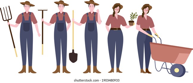 Big set of farmer character with various activities