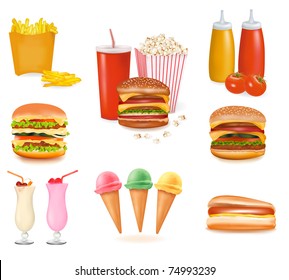 Big set of fast food products. Vector illustration.