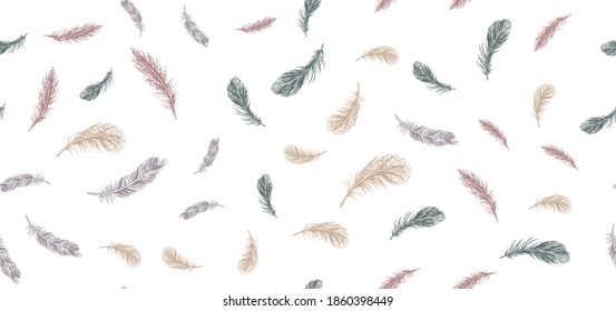 Big set Feathers. Hand drawn sketch style.