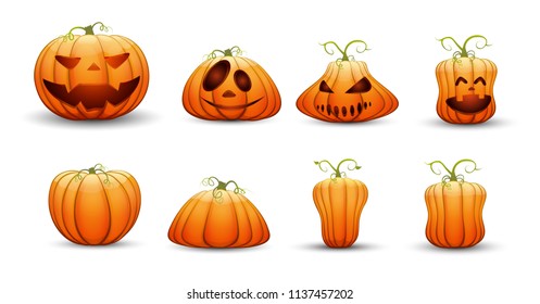 big set of festive pumpkins for halloween