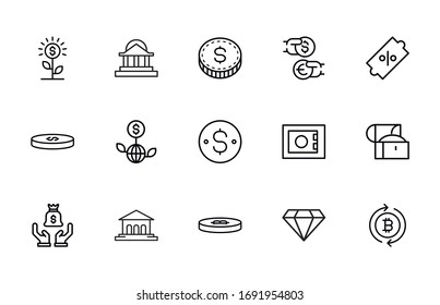 Big set of finance line icons. Vector illustration isolated on a white background. Premium quality symbols. Stroke vector icons for concept or web graphics. Simple thin line signs. 