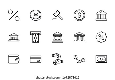Gran conjunto de iconos de la línea de Finanzas. Ilustración vectorial aislada en un fondo blanco. Símbolos de calidad superior. Iconos vectoriales de trazo para conceptos o gráficos web. Sencillas señales de línea delgada. 
