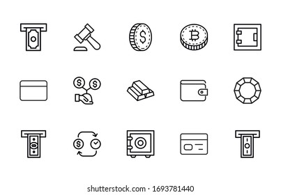 Big set of finance line icons. Vector illustration isolated on a white background. Premium quality symbols. Stroke vector icons for concept or web graphics. Simple thin line signs. 
