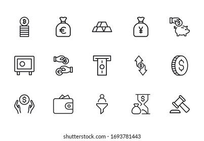 Big set of finance line icons. Vector illustration isolated on a white background. Premium quality symbols. Stroke vector icons for concept or web graphics. Simple thin line signs. 