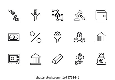 Big set of finance line icons. Vector illustration isolated on a white background. Premium quality symbols. Stroke vector icons for concept or web graphics. Simple thin line signs. 
