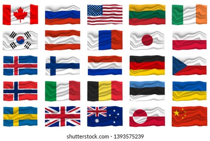 Big Set Flag Icon. National Flag Banner. Cartoon Vector illustration.