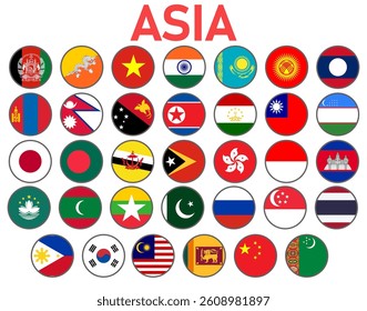 Big set flags of countries asia vector
Round vector flags set on white background