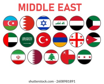 Big set of flags of countries middle east vector
Round vector flags set on white background