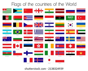 Big set of flags of countries of the world. Isolated on white. Vector illustration