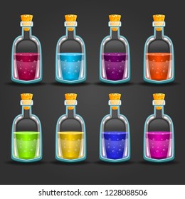 Big set of flasks with different poisons