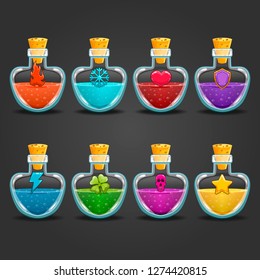 Big set of flasks with different poisons