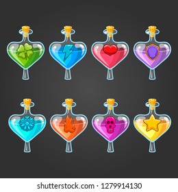 Big set of flasks with different poisons