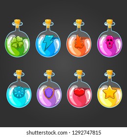 Big set of flasks with different poisons