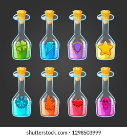 Big set of flasks with different poisons