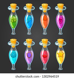 Big set of flasks with different poisons