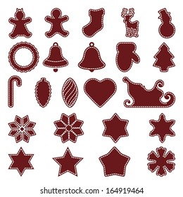 Big set of flat Christmas flat icons. New Year greeting card templates. Happy cookies holidays elements. Isolated on white, vector