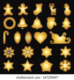 Big set of flat Christmas flat icons. New Year greeting card templates. Happy cookies holidays elements. Vector