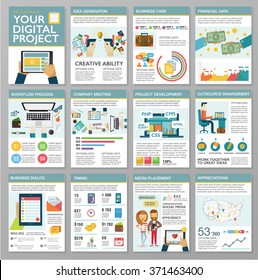 Big Set Of Flat Design Infographic Elements. Creating Digital Web Project, Customer Service, Client Support, Teamwork Cooperation Process, Marketing Vision, Idea Solution, Success Business Management