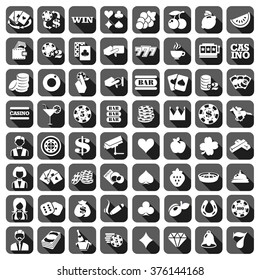 The big set of flat gray monochrome slot machine icons.