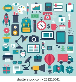 Big set of flat stylish icons for business design concept