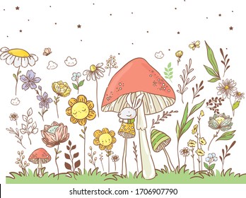 Big set with floral design elements/ magic forest collection/ funny flowers