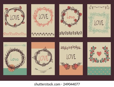 Big set of floral graphic design elements graphic, Love, wreaths, ribbons and labels. 