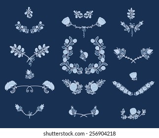 Big set of floral graphic design elements graphic, wreaths, ribbons and labels.