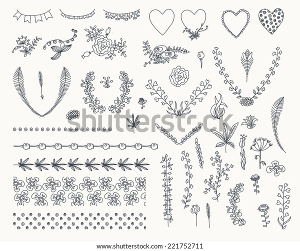 Big set of floral graphic design elements\
graphic, wreaths, ribbons and\
labels.