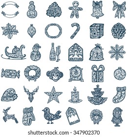 Big set of Floral lace ornaments for Christmas collection. Vector illustration