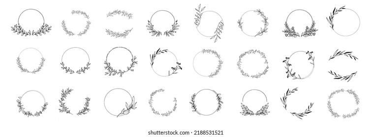 Big set of floral round frames. Vector illustration set