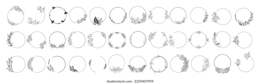 Big set of floral round frames. Vector illustration set