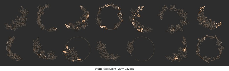 Gran conjunto de marcos redondos florales. Conjunto de ilustraciones de vector