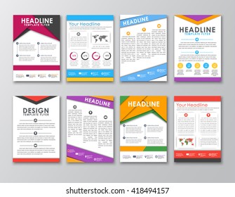 Big set of flyers, brochures, posters in the style of the material design. Templates for advertising, business and the press. . Vector illustration