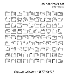 big set of folder and archive icons line design