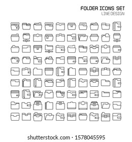 big set of folder and archive icons line design