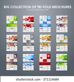 Big set of folding brochures and flyers with geometric polygonal design elements. Vector illustration