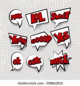 Big set font bubble effects template. Comics book burst balloon. Bubble icon speech phrase. Cartoon exclusive font label tag expression. Comic text sound effects. Banner comic box vector illustration.