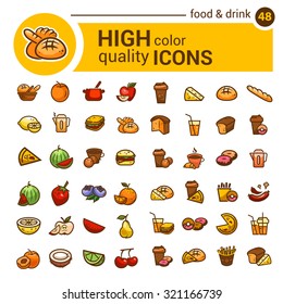 Big set of food icons and stickers designed for mobile applications and websites.