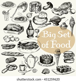 Big set of food product. Original detailed drawing.