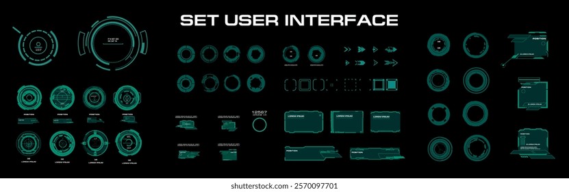 Big set of frames and sights for futuristic HUD interface. Digital user interface elements with frames and blocks. Futuristic HUD user interface. Vector set of elements for interface