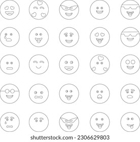 Big set of free hand drawn transparent emoji icons with vector emoticon emotion large collection
