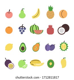 Big set of fruits in flat style. Vector illustration.